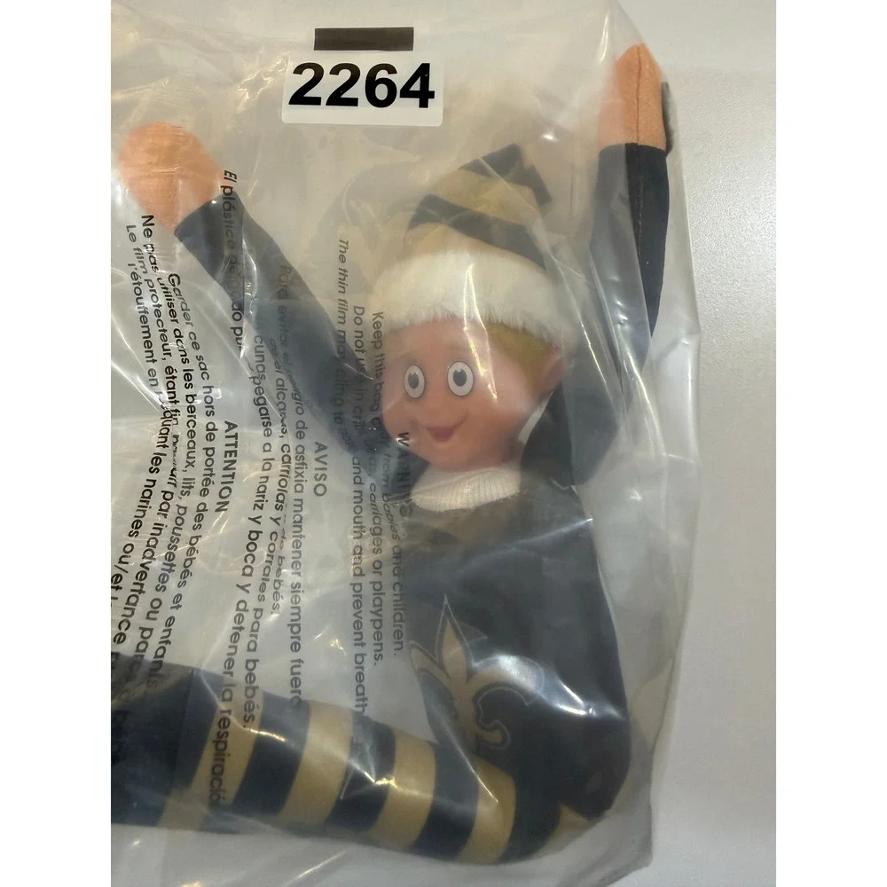NFL New Orleans Saints Elf Plush Figure Black Gold Fleur-de-lis Holiday Decor